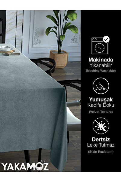 Yakamoz LIGHT GRAY VELVET TEXTURED TABLE COVER LEATHERLESS VELVET TOUCH SERIES