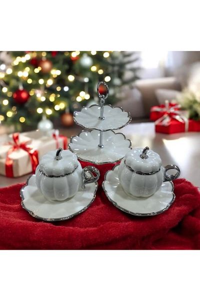 ACAR 7647 Betty 2 Piece Mini Cake Set & Cup Set with Stand Silver
