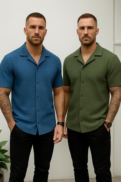 LC Waikiki Advantage Pack of 2 Short Sleeve Summer Quality Waffle Fabric Men's Shirt New Model - Non-Ironing