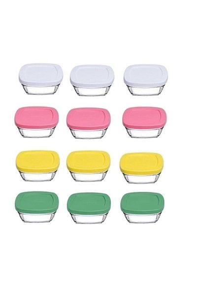 Paşabahçe Pudding Glass Storage Container with Lid and 12 Pieces for Breakfast