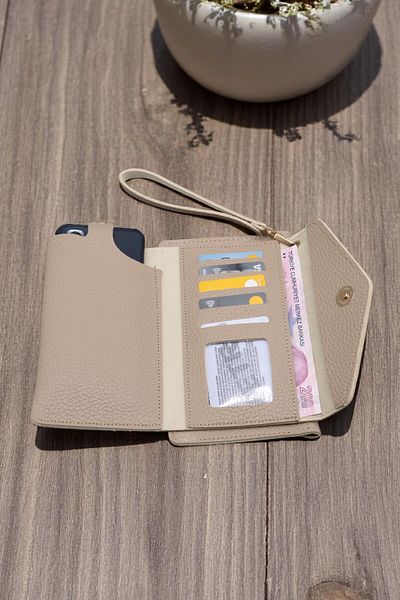 HFKY Unisex Wallet with Hand Strap, Phone Holder and Money Compartment. Mink Wallet Ry1005