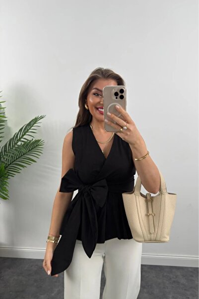 Nisa Luxury Boutique Γυναικεία μπλούζα ποπλίνα με διπλό στήθος με λαιμόκοψη V