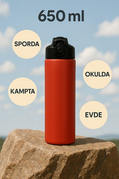 Komano Pontika 650 ml Steel Water Bottle with Automatic Straw Cap, Bpa Free, School, Sports and Camping Use