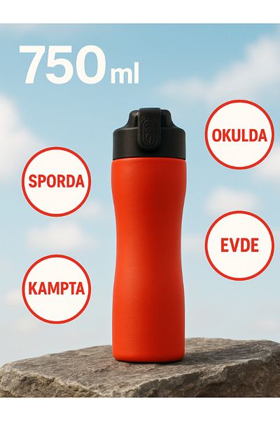 Komano Pontika Flask and Drinker 750 Ml.304 Stainless Steel, Non-Leaking, Automatic Lid with Silicone Mouthpiece