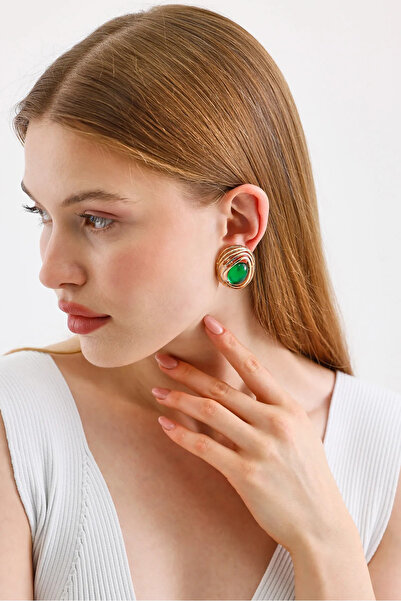 byozanyılmaz YEŞİL TAŞLI TASARIM KÜPE