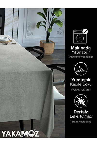 Yakamoz ECRU COLOR VELVET TEXTURED TABLE COVER LEATHERLESS VELVET TOUCH SERIES