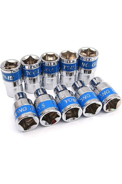 Generic 19pcs 1/2" Blue Hex Sockets 14mm CR-V Steel for Nut Removal, Anti-Rust Treatment