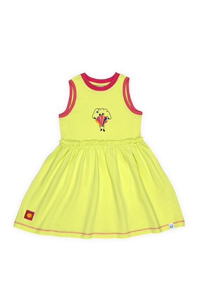 BEETLEBEEZ Girl's Sleeveless Gathered Embroidered Dress - Lime