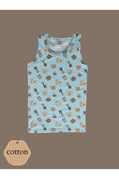 elmas kids Boy's 95% Cotton Striped Dinosaur Patterned 3-Piece Tank Top