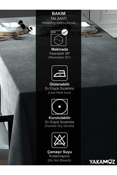 Yakamoz SILVER GRAY VELVET TEXTURED TABLE COVER LEATHERLESS VELVET TOUCH SERIES