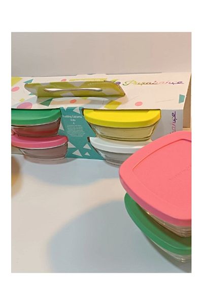 Paşabahçe Pudding Glass Storage Container with Lid and 12 Pieces for Breakfast