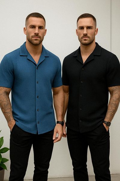 LC Waikiki Advantage Pack of 2 Short Sleeve Summer Quality Waffle Fabric Men's Shirt New Model - Non-Ironing
