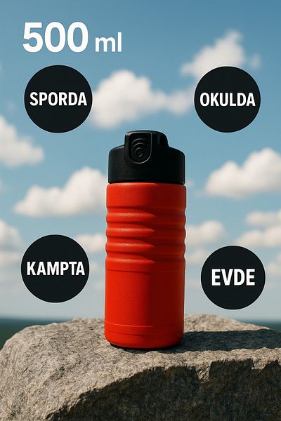 Komano Pontika Flask and Water Bottle 500 Ml.304 Stainless Steel, Leak Proof, Automatic Straw Silicone Mouthpiece Lid