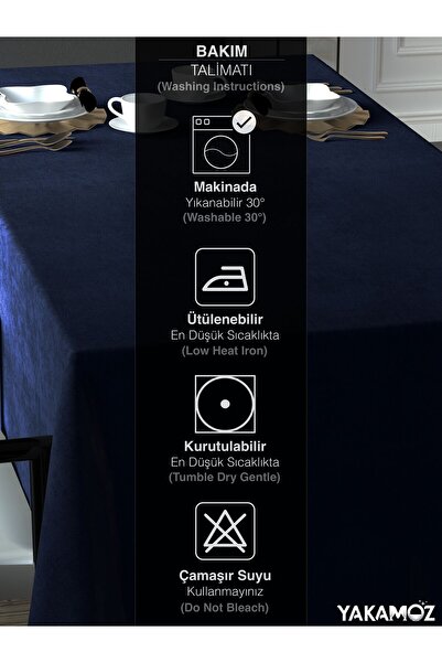 Yakamoz Navy Blue Color Velvet Textured Table Cloth Carefree Velvet Touch Series