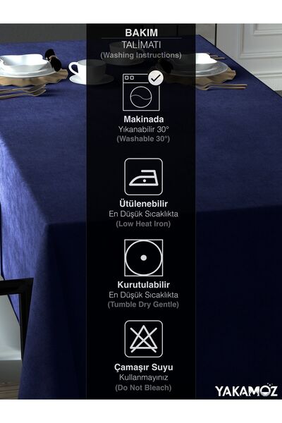 Yakamoz Gece Mavisi Kadife Dokulu Masa Örtüsü Dertsiz Velvet Touch Serisi