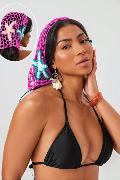 pistore Fuchsia Starfish Lace Pareo Hand Knitted Fabric Pink Color Pareo