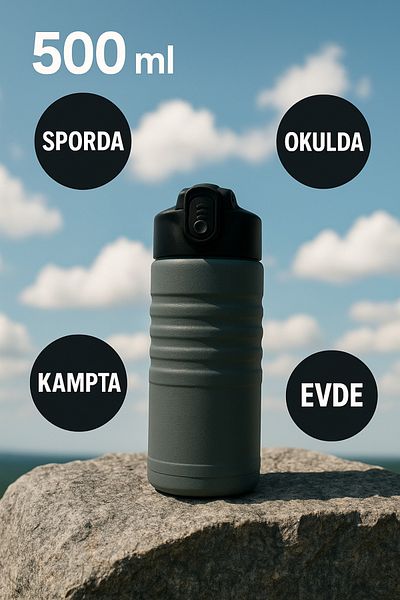 Komano Pontika Flask and Drinker 500 Ml.304 Stainless Steel, Non-Leaking, Automatic Straw, Silicone Mouthpiece Lid