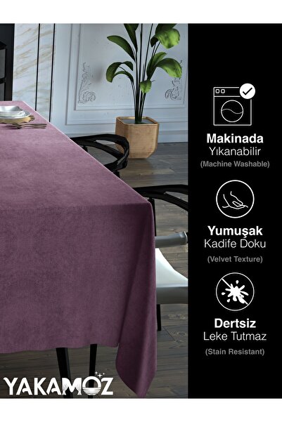 Yakamoz LAVENDER PINK VELVET TEXTURED TABLE COVER LEAD-FREE VELVET TOUCH SERIES