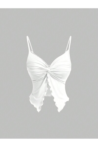 MOONBULL Γυναικεία μπλούζα με λεπτές τιράντες, ασύμμετρη κοπή και λεπτομέρεια...