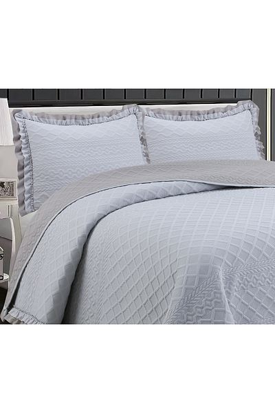 Sivalde Hazel Washed Frilly Double Gray Bedspread Set