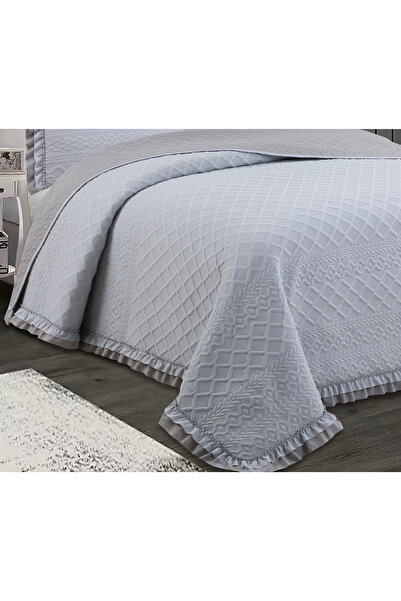 Sivalde Hazel Washed Fırfırlı Çift Kişilik Gri Yatak Örtüsü Takımı