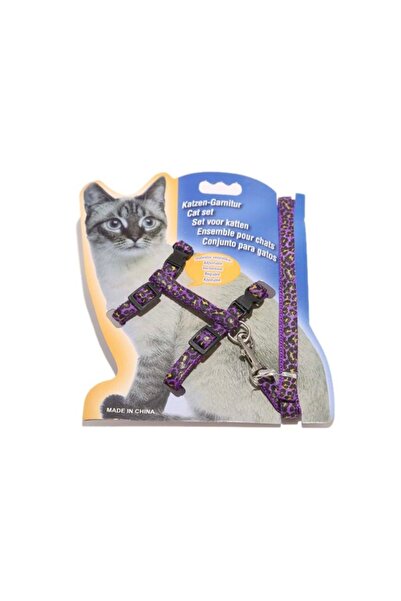 Cans Kedi Göğüs Tasması Mor Leopar desenli