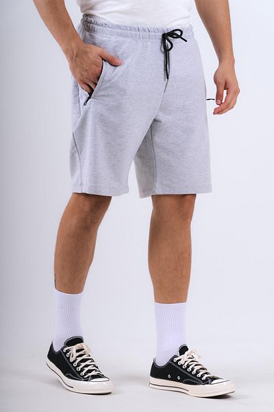 Behind Look Lace-Up Waist Segmented Zippered Shorts Gray Melange