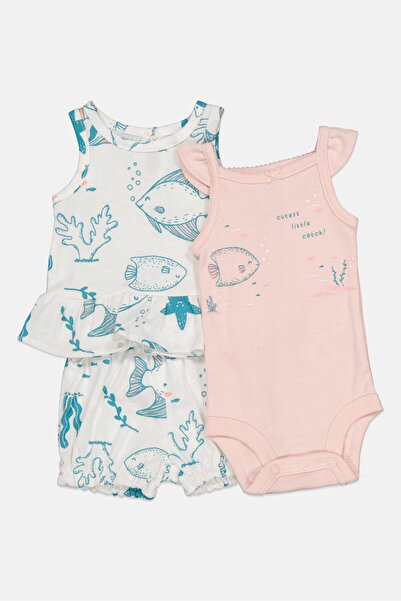 Carter's Toddlers Girl 3 Piece Graphic Top And Short Set, White/Blue/Pink