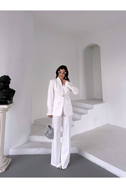 NILOO Kadın Tek Büyük Düğmeli Blazer Ceket Pantalon Takım
