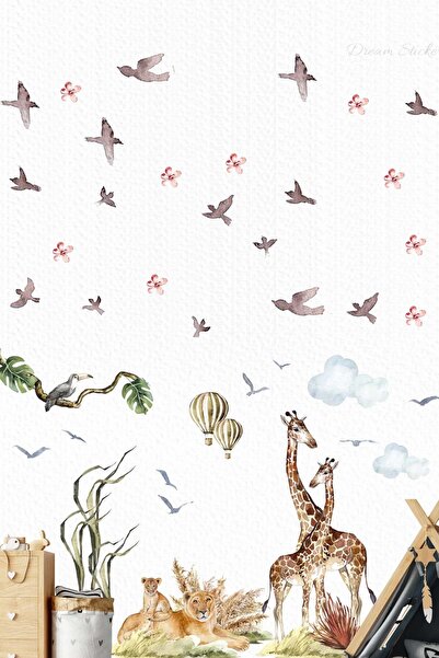 KT Decor Seturi de autocolante de perete cu animale uimitoare din lumea safar...