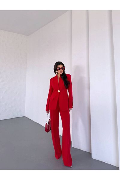 NILOO Women's Single Big Button Blazer Jacket Pantalon Set
