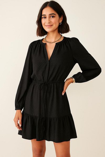 Natavanbutık Belted Imported Black Mini Dress