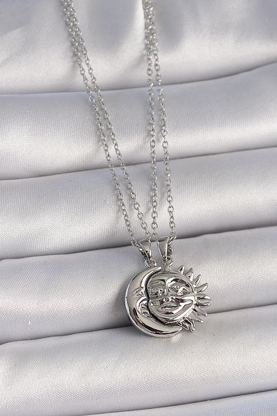 Skygo 316L Steel Silver Color Moon Sun Model Dating Women's Necklace - Tj-Bko10026