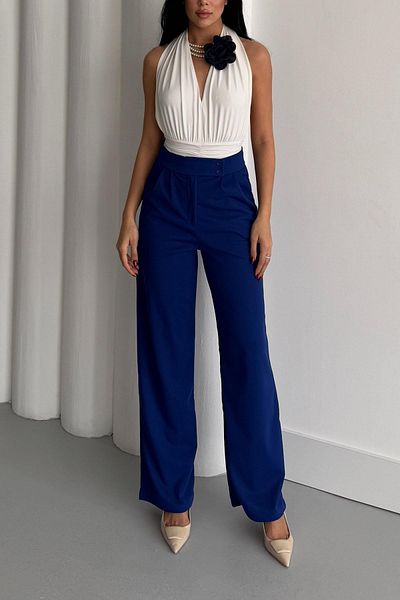İstangül Butik Belt Double Button Full Lycra Palazzo Trousers