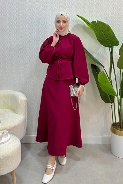 Tesettür Diyarı Set 2 piese cămașă din țesătură creponată pentru femei - Burg...