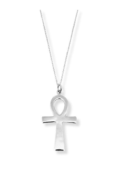 oya silver Büyük Düz Ankh Sonsuz Yaşam Anahtarı Gümüş Kolye 2.8x5cm