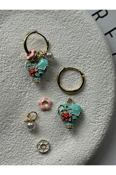 Rossetto Atelier Pndr Model Colorful Charmlı Hoop Earrings