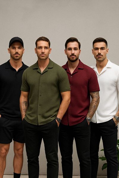 LC Waikiki Advantage Pack of 4 Short Sleeve Summer Quality Waffle Fabric Men's Shirt New Model - Ironing Unwilling