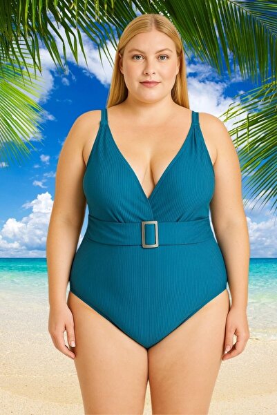 Truva XXL Plus Size Front Buckle Detailed Swimsuit