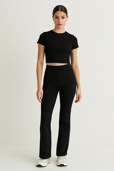 HAKKE Set crop modal și picior drept cu talie înaltă