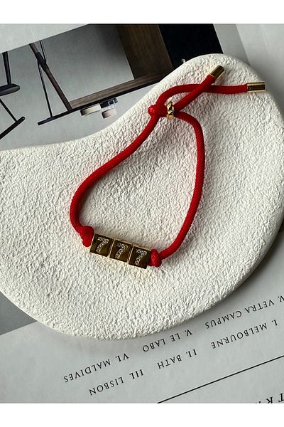 Rossetto Atelier Red String Gold Cube 777 Bracelet