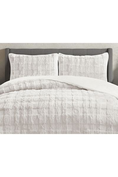 Sivalde Rabbit Hair Cream Double Bed Cover Set