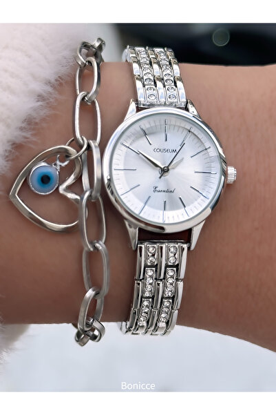 Bonicce Brand Retro Model,,Silver Color Cord,Pink Case Pearl Women's Watch Bracelet