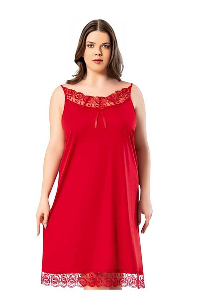 Tezzgelsin Women's Rope Strap Large Size Ribbon Lace Detailed Long Nightgown