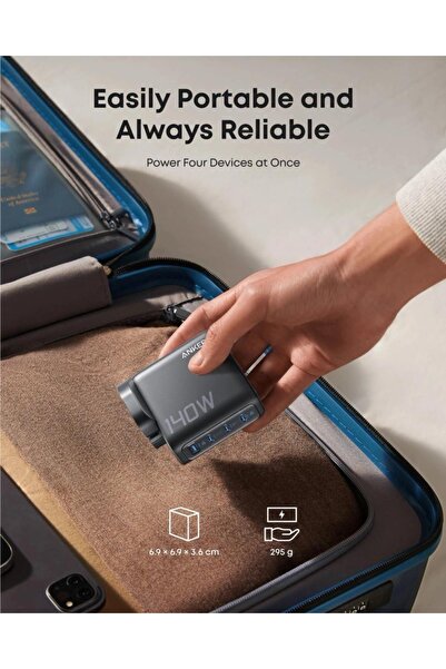 Anker شاحن جداري انكر بقوة 140 واط بثلاث منافذ تايب سي ومنفذ يو اس بي مع سلك تايب سي الى تايب سي اسود