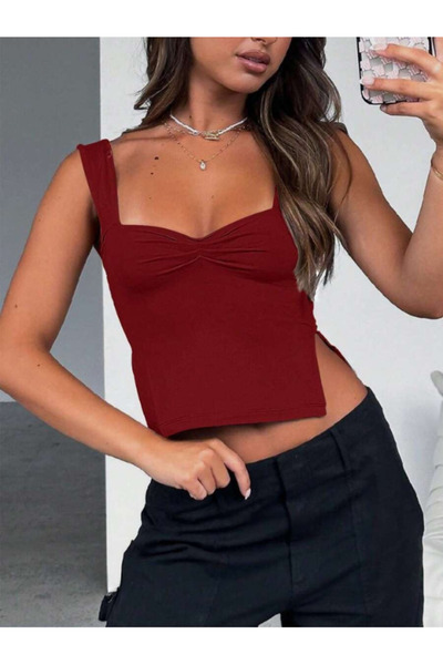 MOONBULL Γυναικεία καθημερινή μονόχρωμη καλοκαιρινή μπλούζα με κορδόνι και σχ...