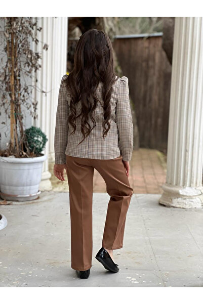 ugurbocegicocukdunyası UĞURBÖCEĞİÇOCUK Καρό μπουφάν με επένδυση, πουκάμισο με καρό, παντελόνι, ζώνη, σετ 4 τεμαχίων για κορίτσια