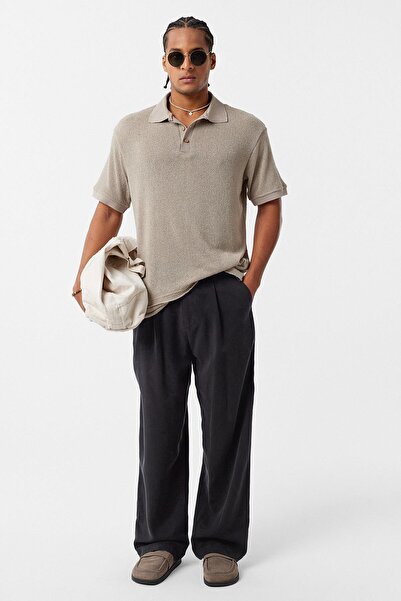 VAMOSCLO Πλεκτό μπλουζάκι με λαιμόκοψη πόλο oversized Stone