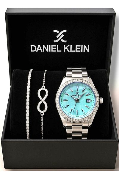 Daniel Klein Women's Steel Watch Gift Set – Turquoise Dial Watch & 2-Piece Stone Bracelet - in Box