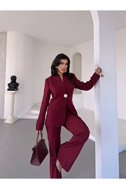 NILOO Women's Single Big Button Blazer Jacket Pantalon Set